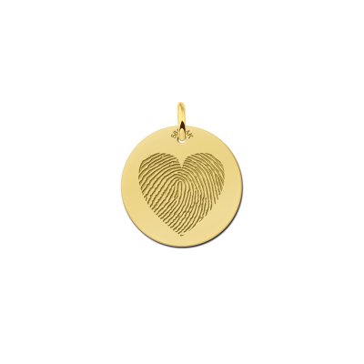 Ronden gouden hanger met vingerafdruk in hartvorm