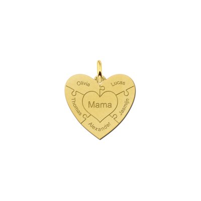 14 karaat gouden hart hanger puzzel – met 3-6 namen 