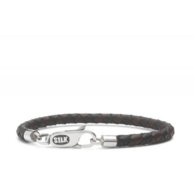 Silk Bracelet Leather Brown/Black 4mm/19cm