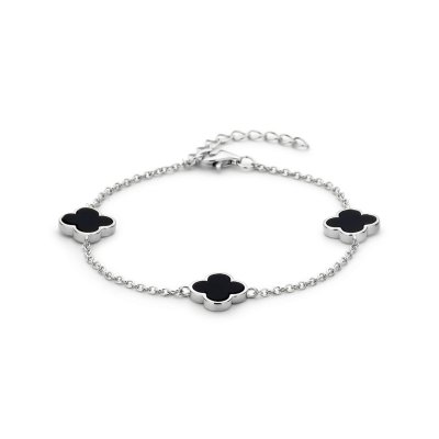 Armband bloemen onyx 16 + 3 cm