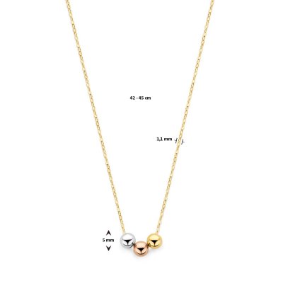 Collier tricolor bolletjes 42 - 45 cm