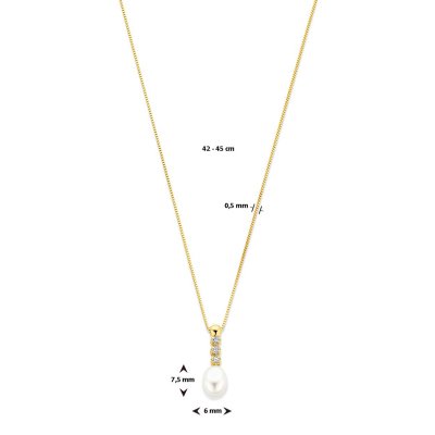 Collier zirkonia en parel 42 - 45 cm