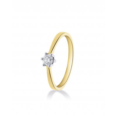 geelgouden solitair ring met diamant 0.10crt