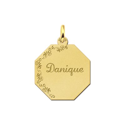 Gouden achthoekige hanger met sierlijke gravure 