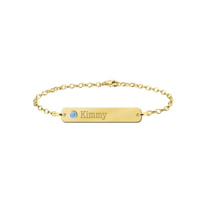 Gouden bar armband met naam en geboortesteen