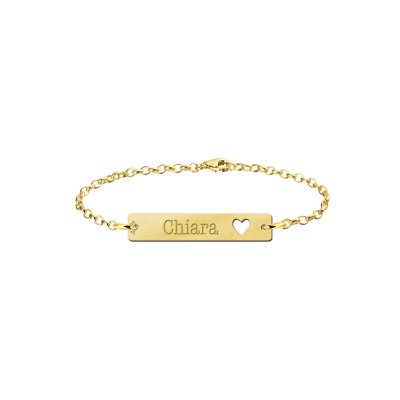 Gouden bar armband met naam en hart