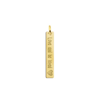 Gouden bar ketting hanger met gravure en hart