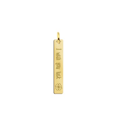 Gouden bar ketting hanger met gravure en klavertje