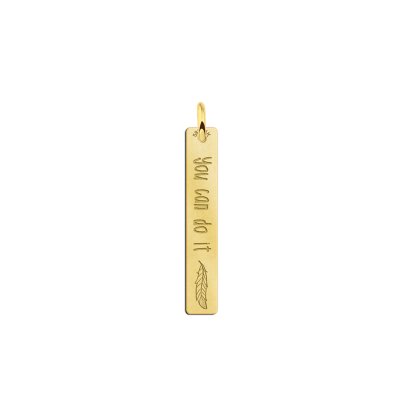 Gouden bar ketting hanger met gravure en veer