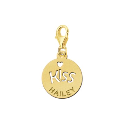 Gouden charm kiss met naam