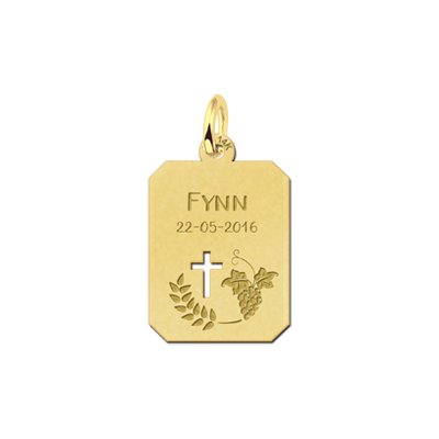 Gouden communie hanger met gravure 