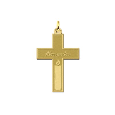 Gouden communie kruis met gravure en kaars