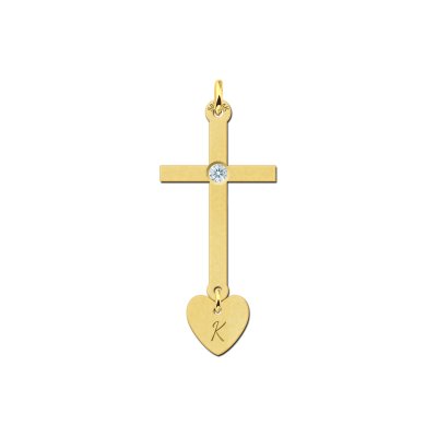 Gouden communie kruis met hart en zirkonia