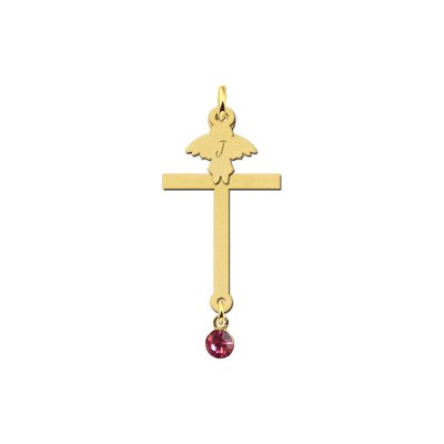 Gouden communie kruis met zirkonia en engel