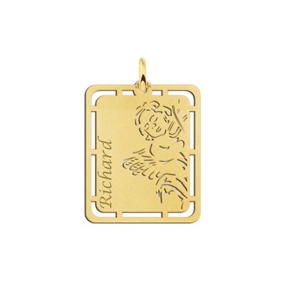Gouden hanger engel graveren met naam 