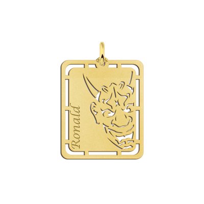 Gouden hanger hannya masker graveren met naam