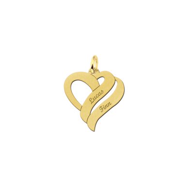 Gouden hanger in hartvorm met twee namen Smal