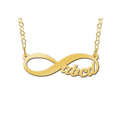 Gouden hanger infinity 4 letters geschreven