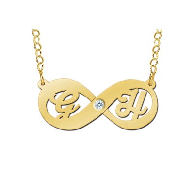 Gouden hanger infinity initialen zirkonia