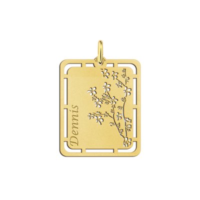 Gouden hanger met bloemenmotief en naamgravure 