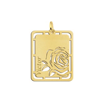 Gouden hanger met roos en naamgravure 