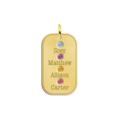 Gouden hanger met vier namen en geboortestenen van zirkonia