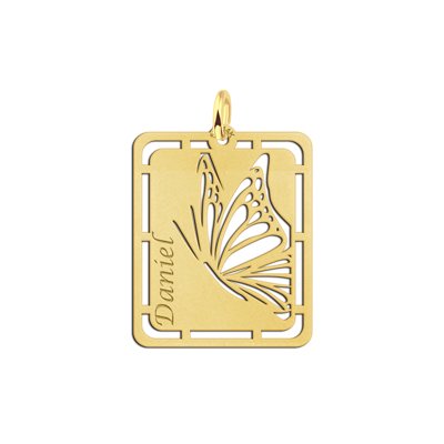 Gouden hanger met vlinder en naamgravure 