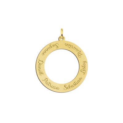 Gouden hanger rond met zes namen