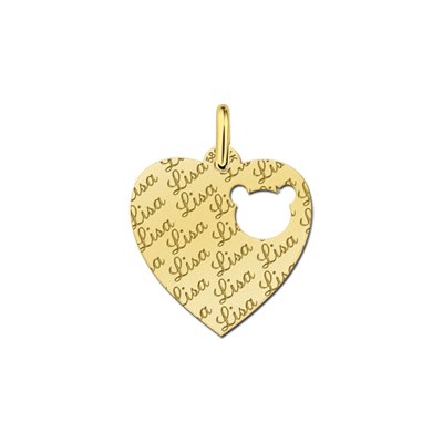 Gouden hangertje hart met berenkopje en tekst
