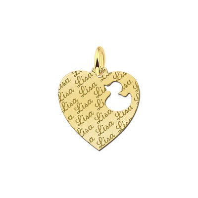 Gouden hangertje hart met eendje en tekst