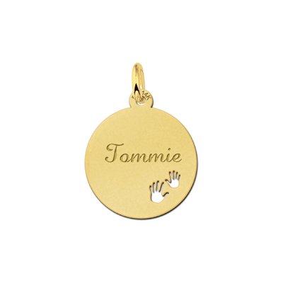 Gouden hangertje met je naam met 2 handjes 