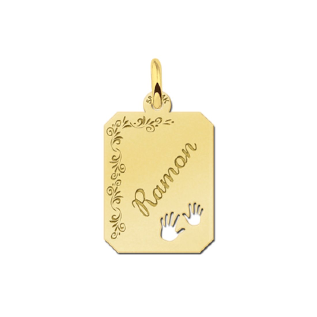 Gouden hangertje met naam bloemrand / Anny van Juweliers Sieraden