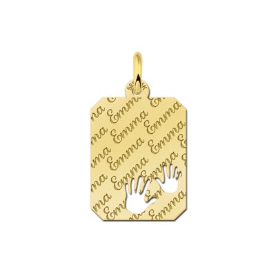 Gouden hangertje met naamgravure en handjes 