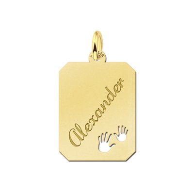 Gouden hangertje rechthoek met handjes 