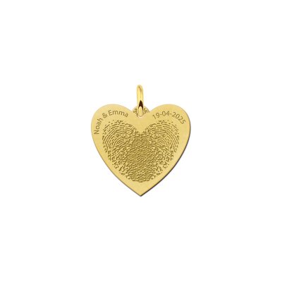 Gouden hart hanger met 2 vingerafdrukken en namen 