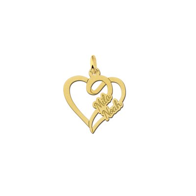 Gouden hart hanger twee namen klein 