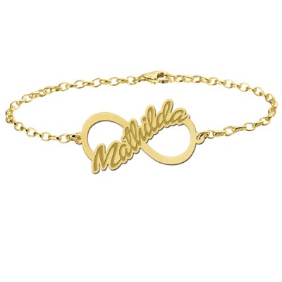 Gouden infinity armband met geschreven naam