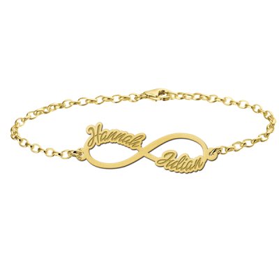 Gouden infinity armband met twee geschreven namen