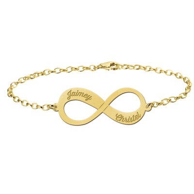 Gouden infinity armband met twee namen