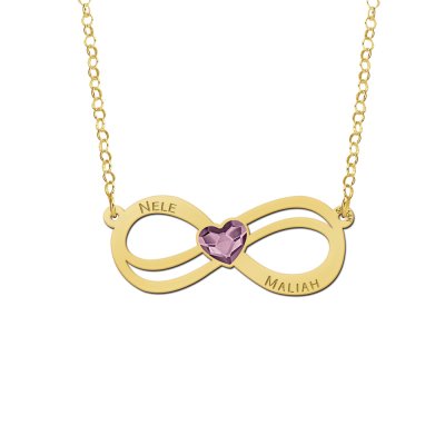 Gouden infinity ketting met hartjes swarovski steen