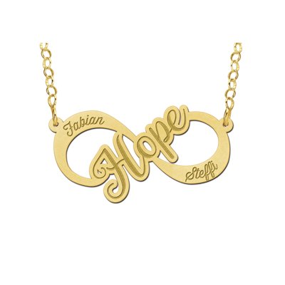 Gouden infinity ketting met Hope ontwerp en namen 