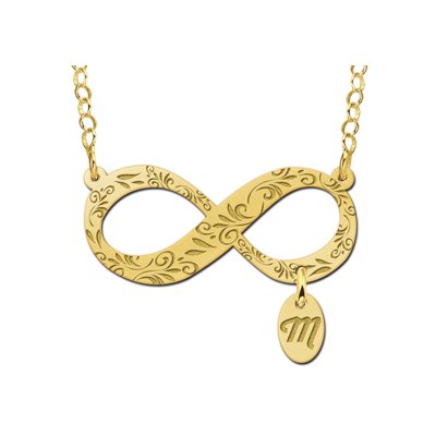 Gouden infinity ketting met sierlijke gravure en initiaalbedel 