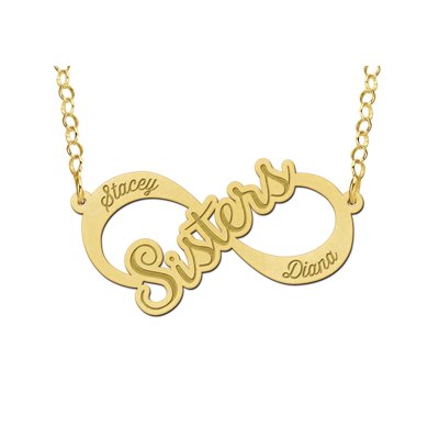 Gouden infinity ketting met Sisters ontwerp en namen 