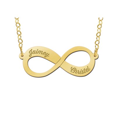 Gouden infinity ketting met twee namen gegraveerd 