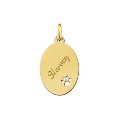 Gouden naamplaatje met naam en pootje 