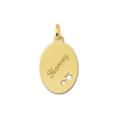 Gouden ovale hanger met naam en 2 sterren 