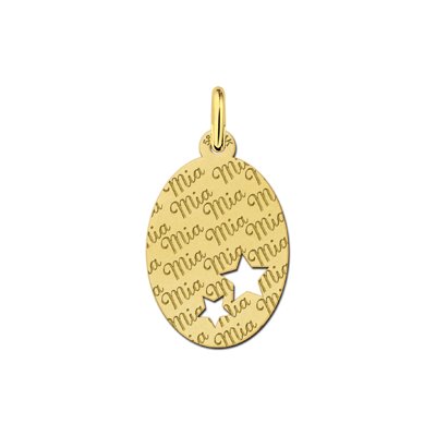 Gouden ovale hanger met naam en 2 sterren 