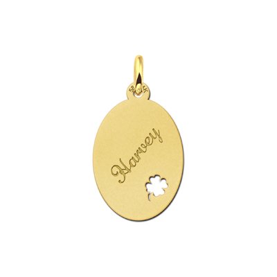 Gouden ovale hanger met naam en klavertje 4 