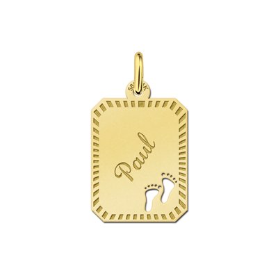 Gouden plaatje met naam met voetjes 