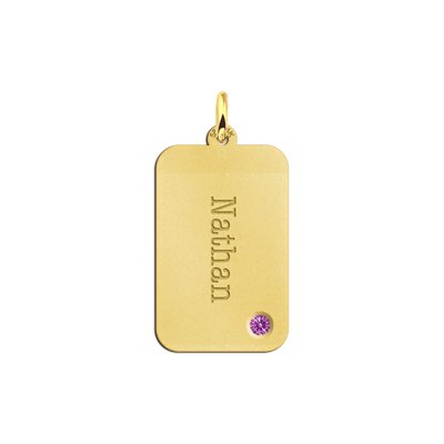 Gouden rechthoekige hanger met naamgravure en geboortesteen 